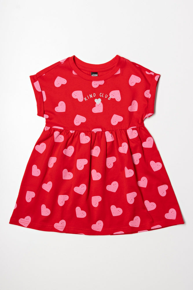 Heart Short Sleeve T-Shirt Dress Red And Pink