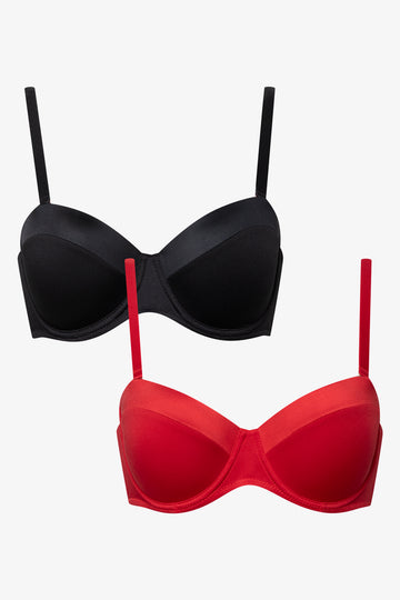 2 Pack Trim Multiway Bras Red And Black