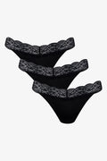 3 Pack Micro Sheen Lace Trim Thong Black (1)