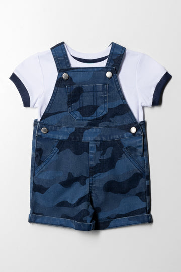 Camo Denim Dungaree Set Blue