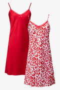 2 Pack Satin Chemise Red