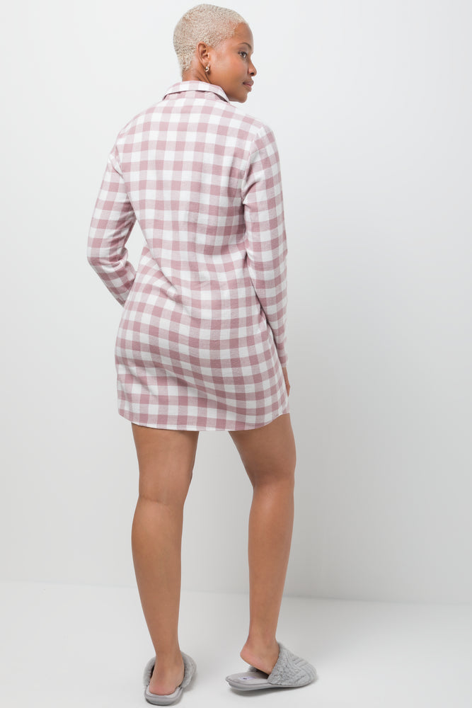 Button Up Flannel Sleepshirt Pink (2)