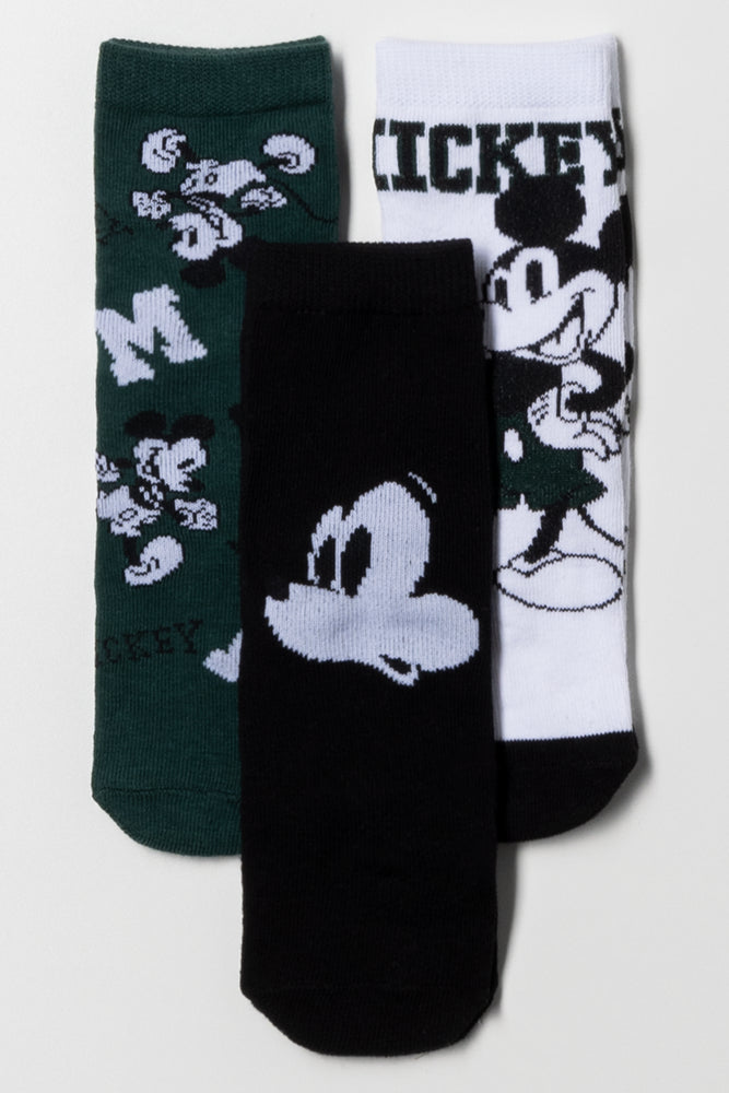 Mickey Mouse 3 Pack Socks Green, Black And White