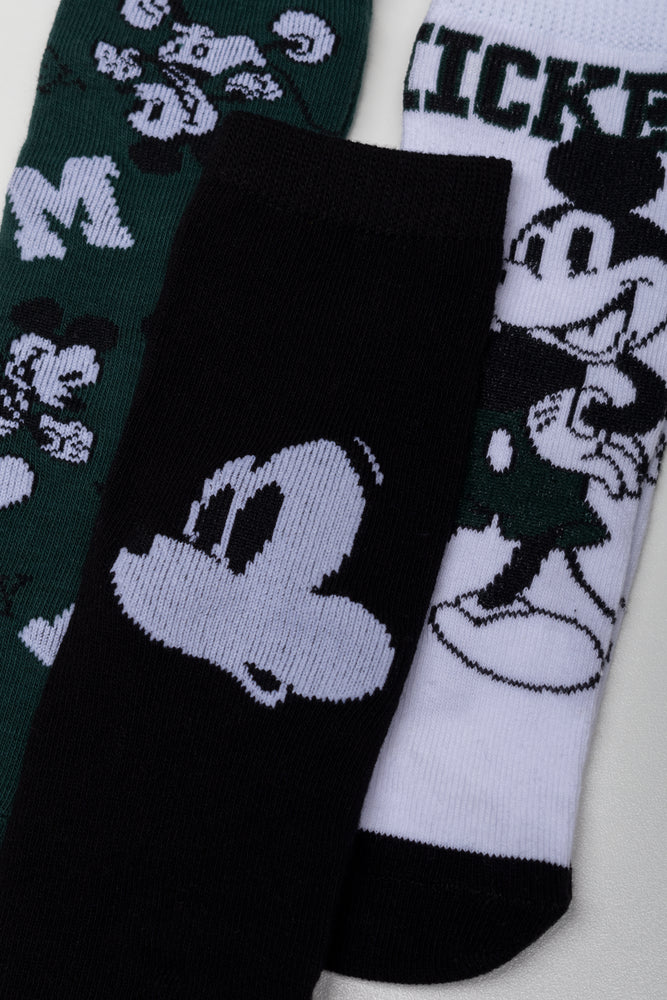 Mickey Mouse 3 Pack Socks Green, Black And White