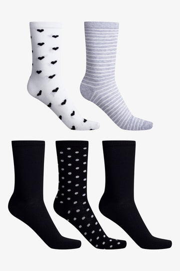 5 Pack Socks Black, White And Grey