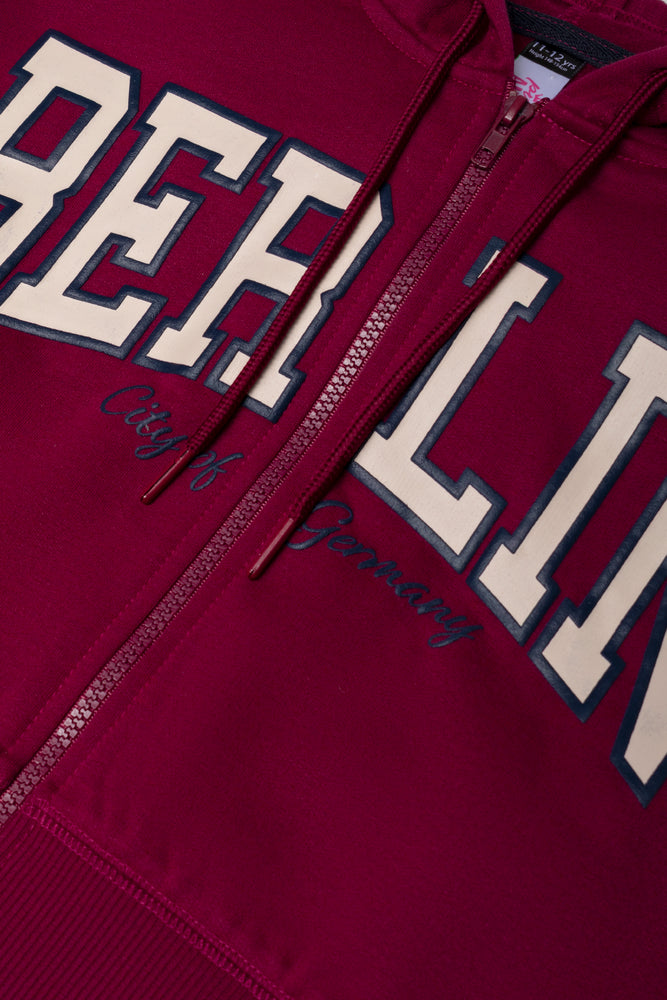 Hooded Crop Zip Up Tracktop Burgundy