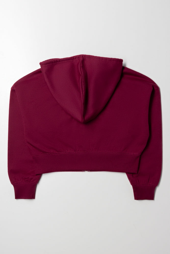 Hooded Crop Zip Up Tracktop Burgundy (2)