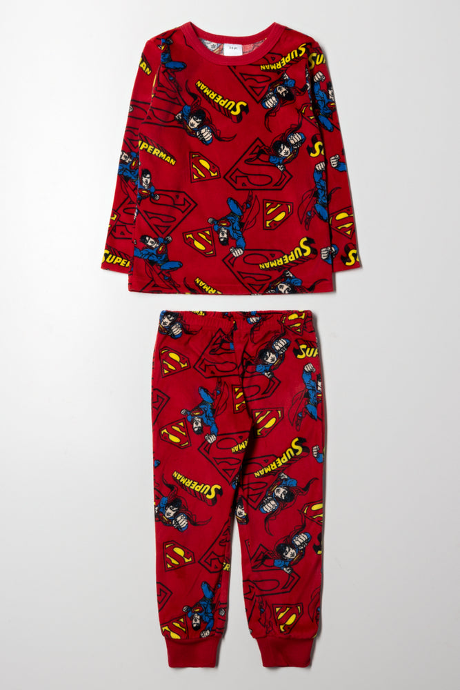 Superman Long Sleeve Fleece Pyjamas Red