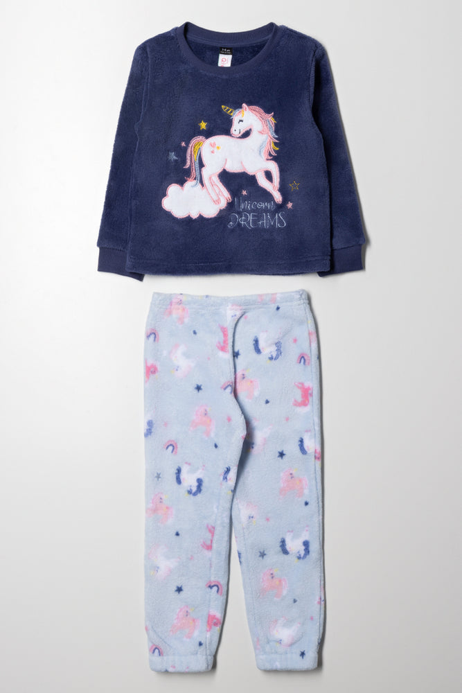 Unicorn Fleece Long Sleeve Pyjamas Navy