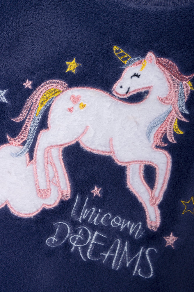 Unicorn Fleece Long Sleeve Pyjamas Navy