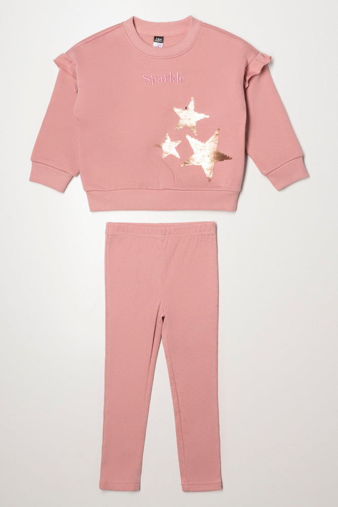 Star Tracktop And Leggings Set Pink