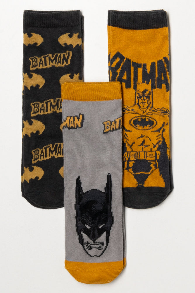 Batman 3 Pack Socks Yellow, Grey And Black