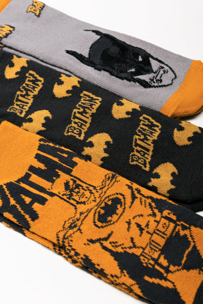 Batman 3 Pack Socks Yellow, Grey And Black