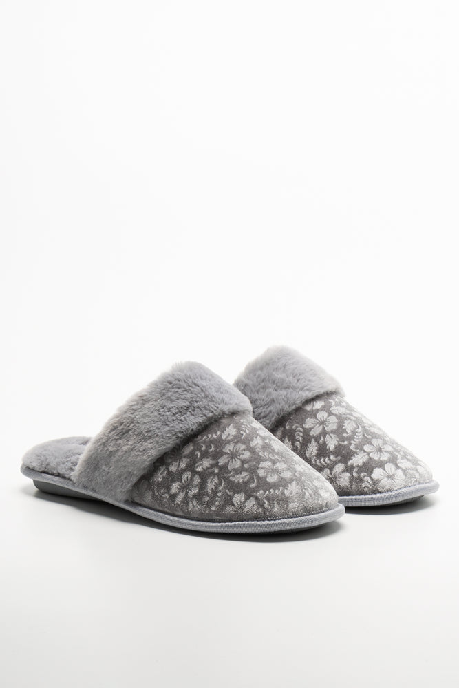 Embossed Velvet Slippers Grey