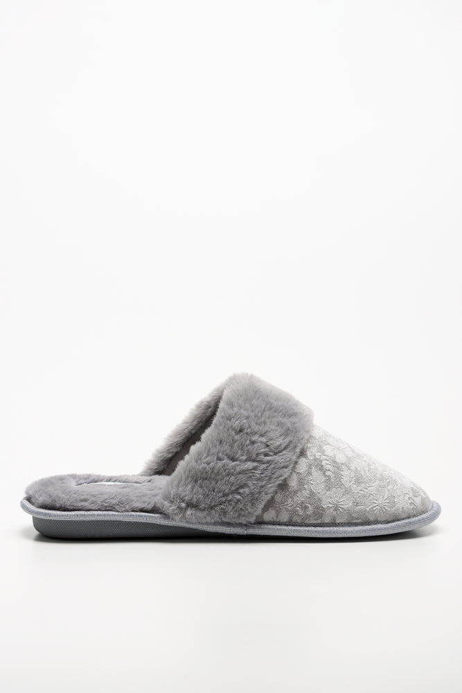 Embossed Velvet Slippers Grey