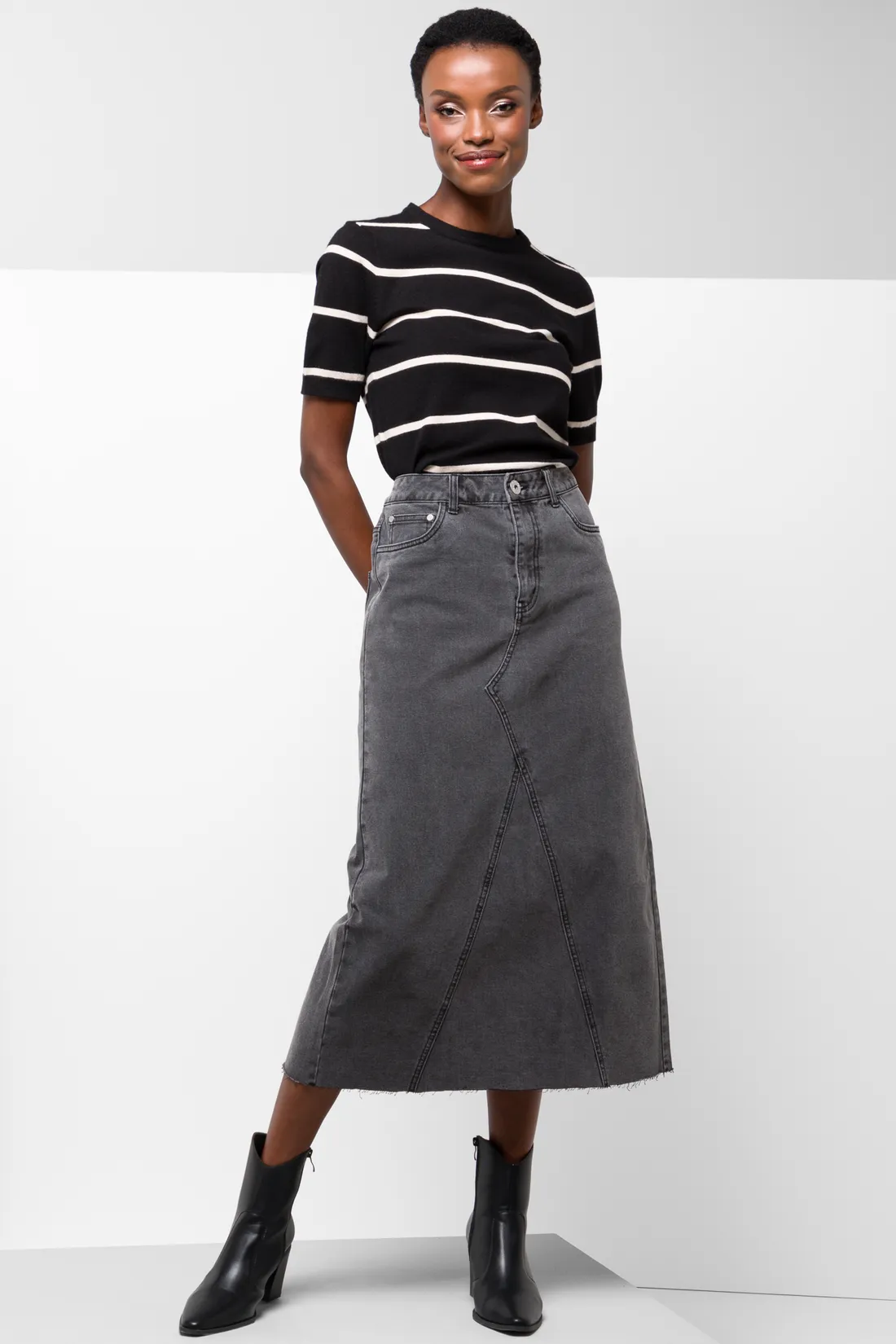 Denim maxi skirt dark grey - Women's Denim Skirts | Ackermans
